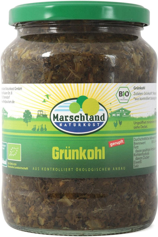 Bio Grünkohl in Salzlake von MARSCHLAND NATURKOST, frischer grüner Kohl in Salzlake, 660 g Packung.