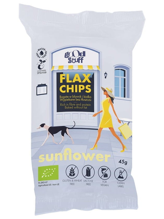 Glutenfreie Leinsamenchips mit Sonnenblumenkernen von GOOD STUFF, BIO, 45 g, knusprige gesunde Snack-Alternative