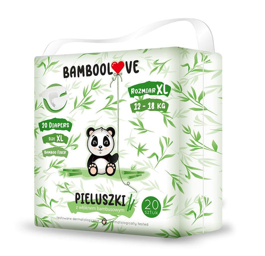 BAMBOOLOVE Bambusfaserwindeln Größe XL für 12-18 kg, 20 Stück, weiche und nachhaltige Stoffwindeln, auf Bild sichtbar