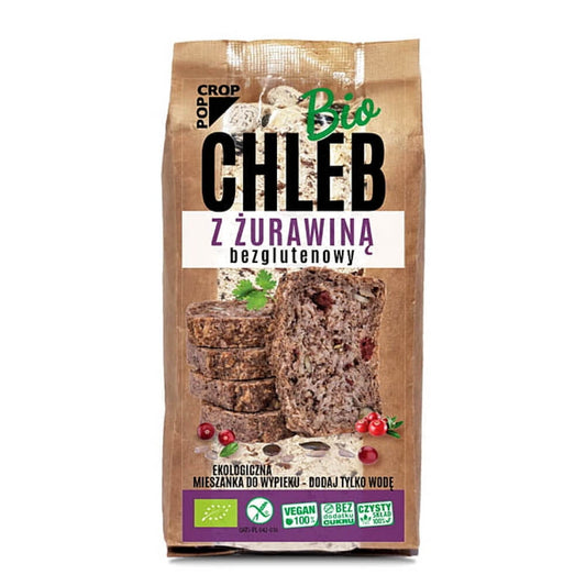 Glutenfreie Brotbackmischung mit Preiselbeeren von POPCROP, 450 g, BIO, frisches, saftiges Brot mit Beeren.