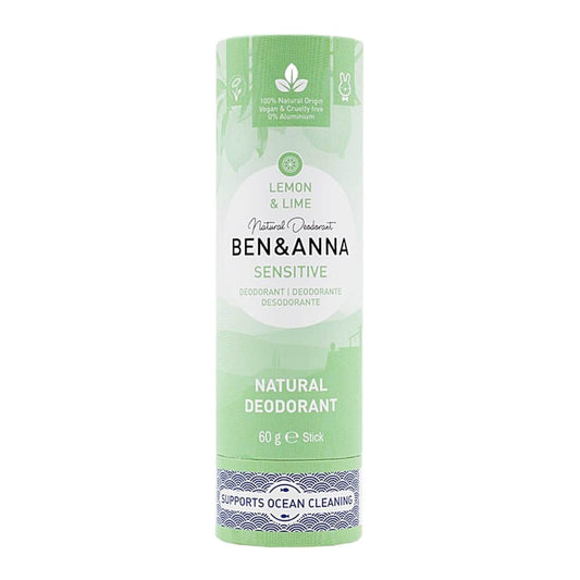Biogo Deo-Stick ohne Soda Lemon & Lime Sensitive von BEN & ANNA, 60 g, natürliche Pflege, nachhaltige Verpackung.