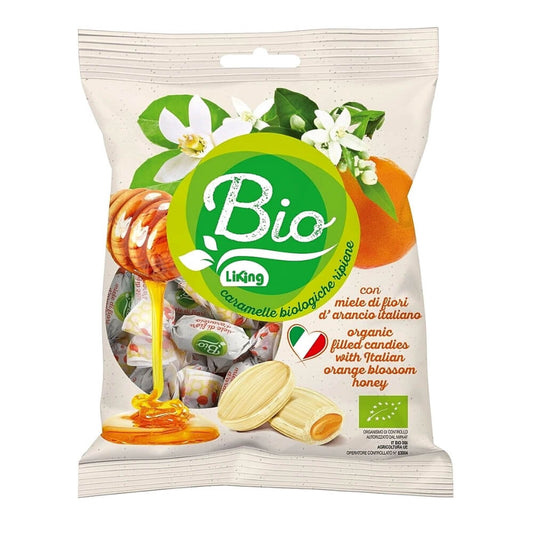 Glutenfreie LIKING Bonbons mit Orangenblütenhonigfüllung, 90 g, natürliche Süßigkeit in goldener Verpackung