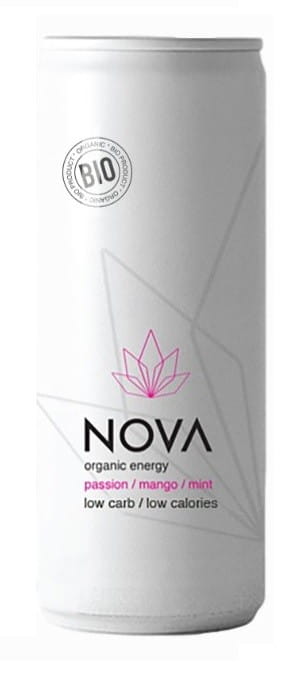Bio Energiegetränk mit Passionsfrucht, Mango und Minze in 250 ml Dose von NOVA, erfrischendes Getränk mit natürlichen Zutaten