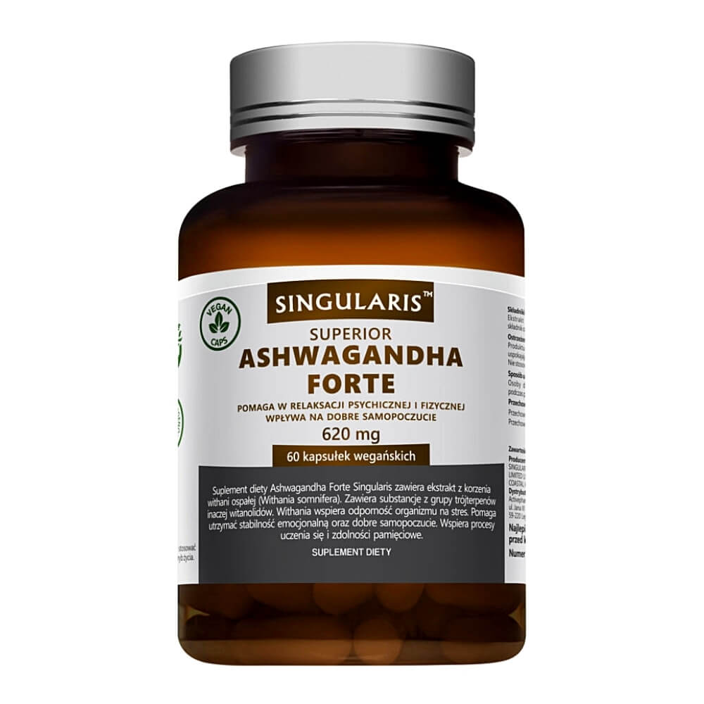 Ashwagandha FORTE 620 MG Ginseng - Indischer Ginseng 60 SINGULARIS vegane Kapseln