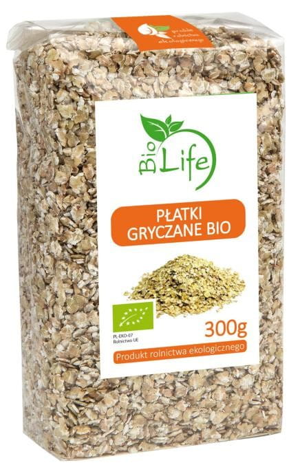 Bio Bio Life Buchweizenflocken, 300g, naturbelassen und glutenfrei, in einer nachhaltigen Verpackung sichtbar