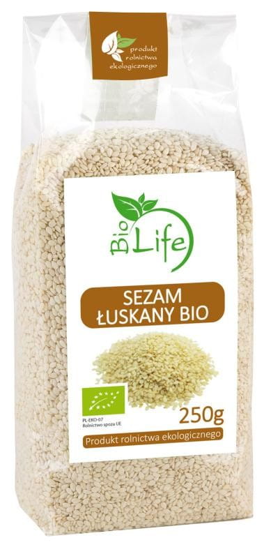 Geschälter Bio Sesam von BIO LIFE in 250g Packung, frisch und hochwertig für Kochen und Backen.
