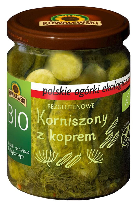 Glutenfreie Gurken mit Dill vom Bio-Hersteller KOWALEWSKI in 480 g Glas, frische und aromatische Gurken mit Dill.