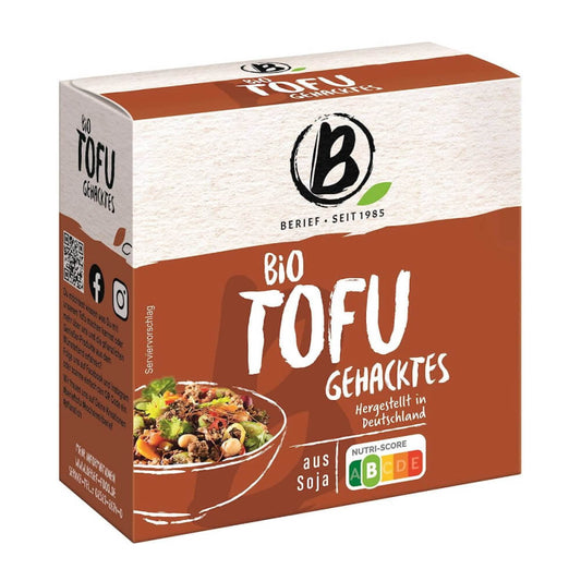 Gemahlener Bio-Tofu von BERIEF, 180 g, feines Miso-Produkt in einer Verpackung mit weißem Tofu-Granulat