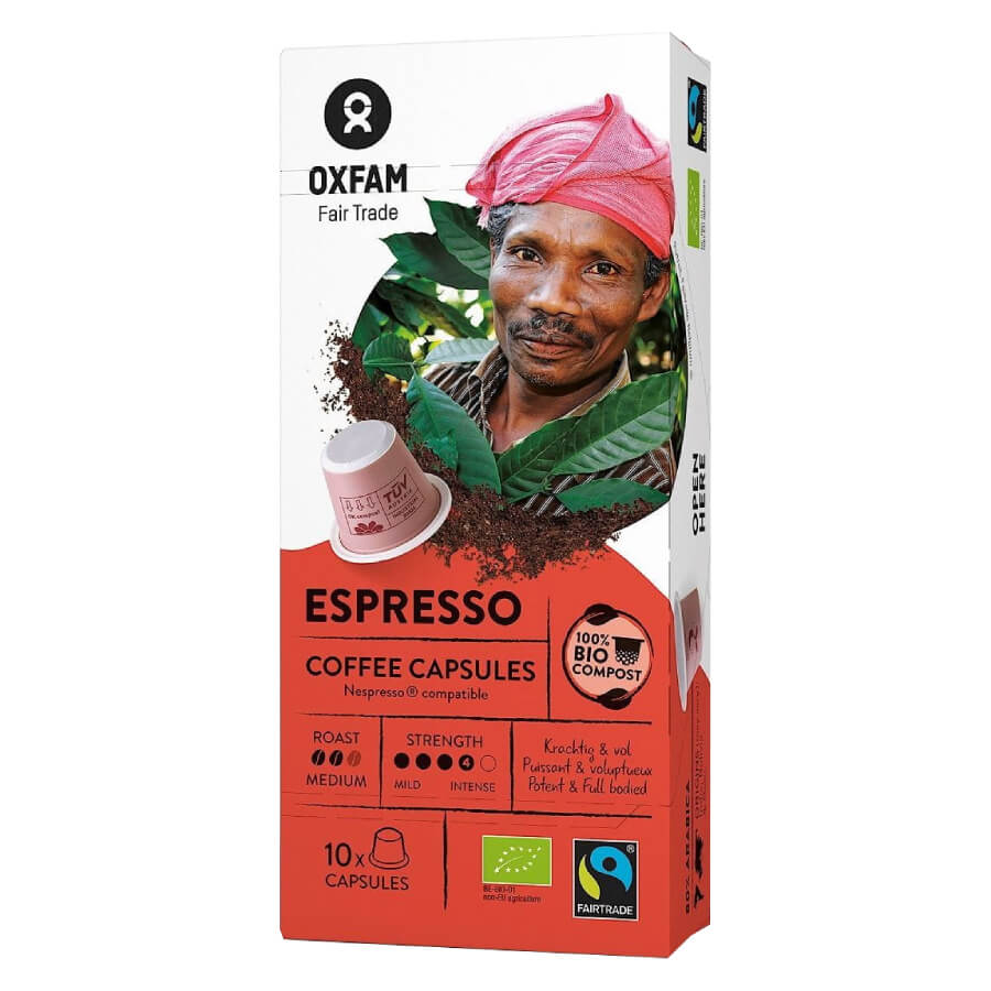 Arabica / Robusta Espresso fair gehandelt BIO 10 Nespresso-Kapseln - OXFAM Gambar utama produk