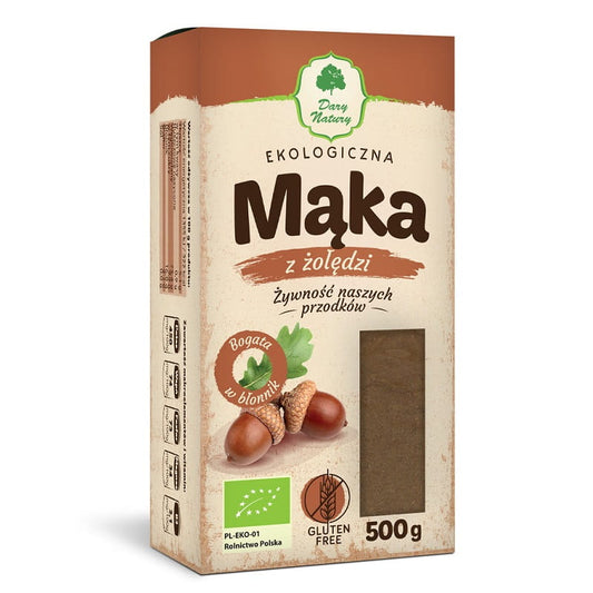 Glutenfreies Eichelmehl BIO von DARY NATURY, 500 g, naturbelassenes, bio-zertifiziertes Eichelmehl in Naturverpackung