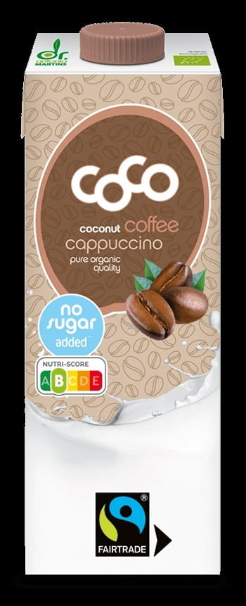 Cappuccino-Kokosgetränk von COCO Dr. Martins, Bio, 1000 ml, ohne zugesetzten Zucker, cremiger Kaffee- und Kokosgeschmack