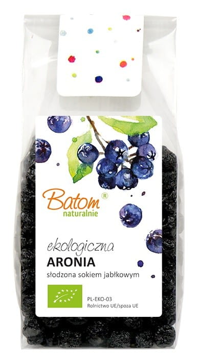 Gesüßte Aronia Beeren mit Apfelsaft, Bio-Qualität, 100 g, von BATOM, frische dunkle Beeren in einer Packung