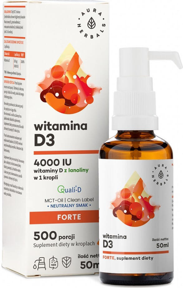 Vitamin D3 D - 3 4000 IE aus Lanolin in Tropfen 500 Portionen 50 ml AURA HERBALS