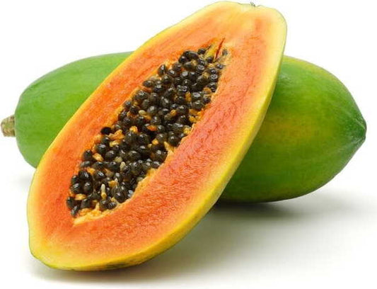 Große Packung BIO PLANET frische Bio Papayas, ca. 9 Stück, reif und saftig auf einem weißen Hintergrund.