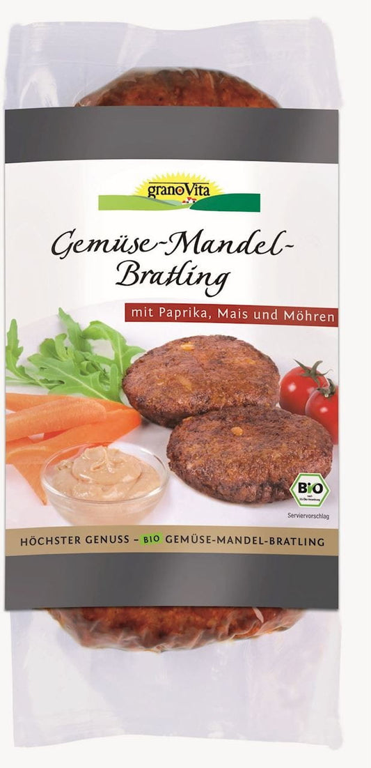 BIO Gemüseburger von GRANOVITA, 2 Stück à 100 g, frisch zubereiteter vegetarischer Gemüsepatty auf einem Teller.