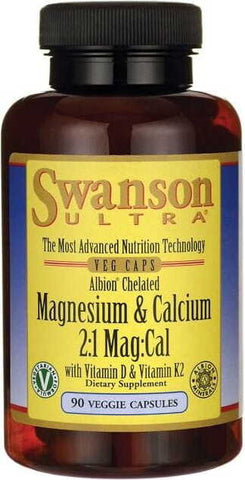 Albion Magnesium-Calcium-Chelat mit D - 3 und K2 Albion chelatiertes Magnesium & Calcium mit D3 & K2 90 Kapseln SWANSON