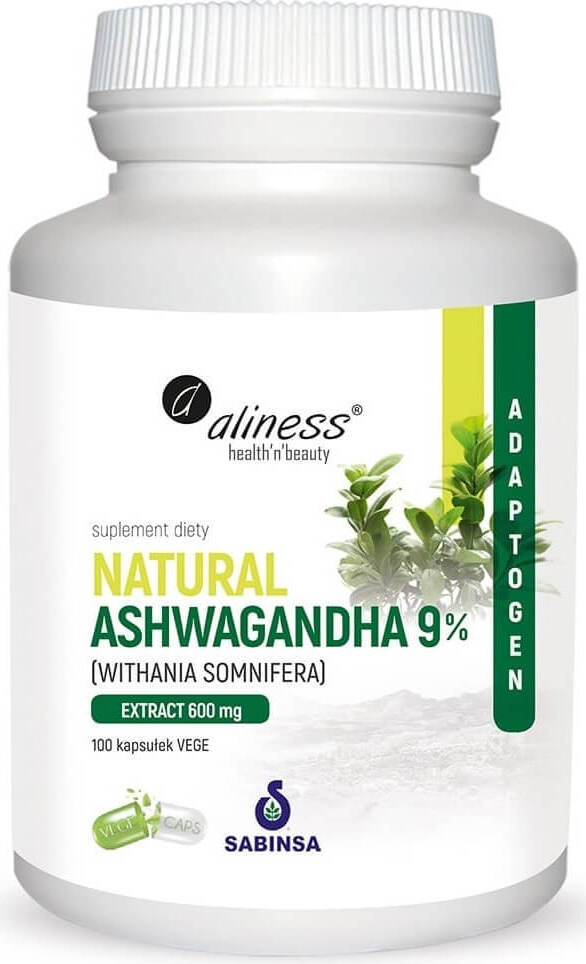 Indischer Ginseng natürlicher Ashwagandha 9% Withania Somnifera Extrakt 600mg 100 Kapseln ALINESS Hover Image