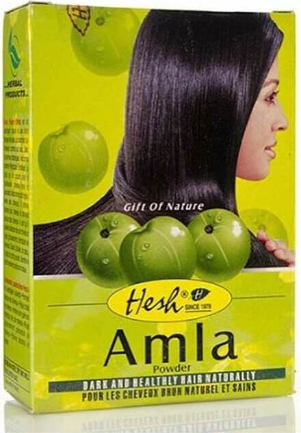 HESH Amla-Pulver für Haarmaske, feines grünes Pulver in einer Schüssel, natürliches Haarpflegeprodukt