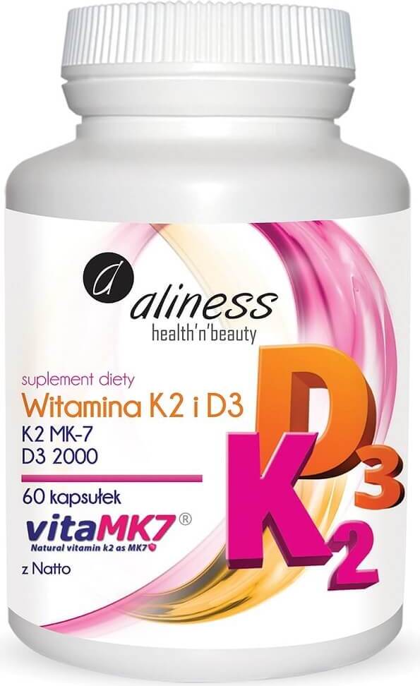 Vitamin K2 und D3 2000 K2 MK - 7 mit Natto 100 mcg 60 ALINESS Kapseln
