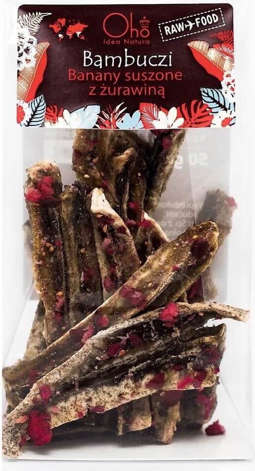 Getrocknete Bananen mit Cranberry roh BIO 50 g - OHO BAMBOO