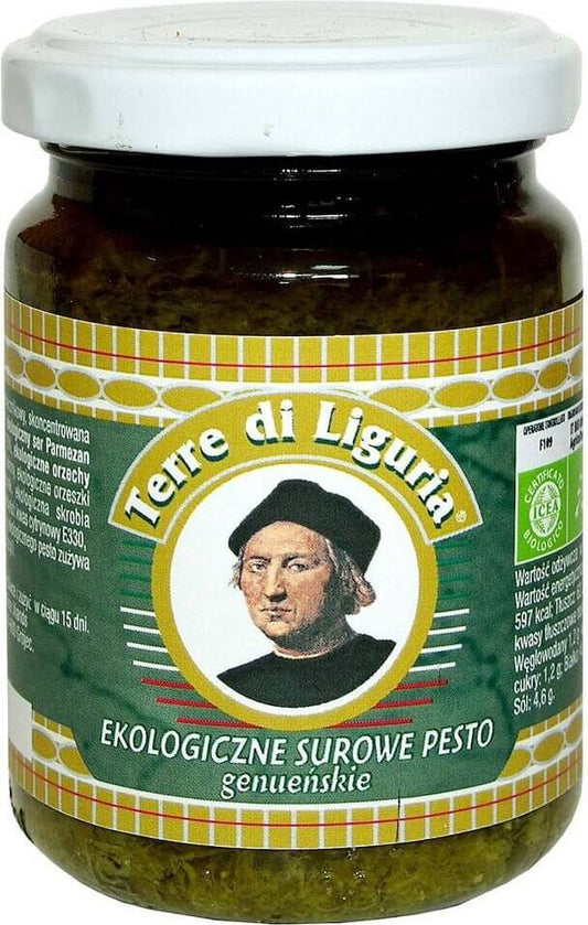 Genuesisches Bio-Pesto von TERRE DI LIGURIA in 135 g Glas, frisches Pesto mit Basilikum und Olivenöl, ideal für Pasta.