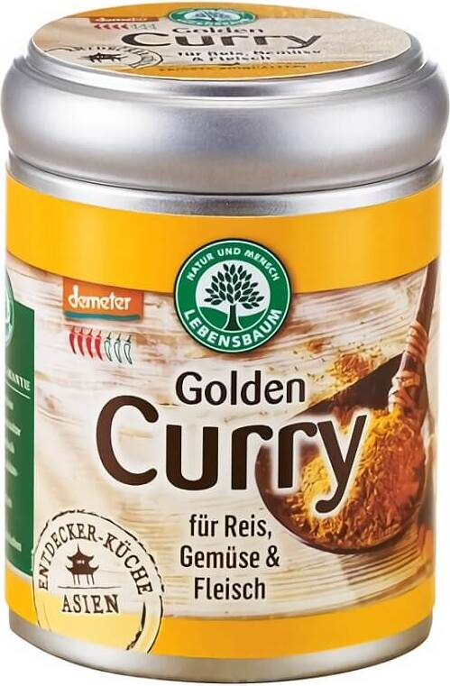 Bio Goldenes Currygewürz von LEBENSBAUM, 55 g, Gläser mit goldgelbem Currypulver und Gewürzmischung für aromatische Gerichte