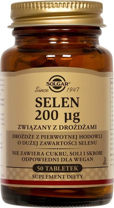 Hefe gebundenes Selen 200 µg, 50 Tabletten von SOLGAR, Nahrungsergänzungsmittel gegen Selenmangel.