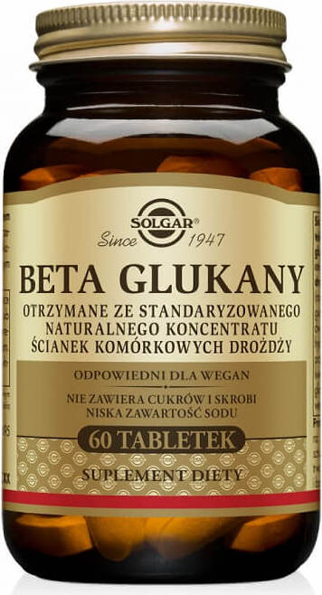 Bild von 60 Beta-13-Glucan Tabletten von SOLGAR, Nahrungsergänzungsmittel für das Immunsystem, in einer weißen Packung