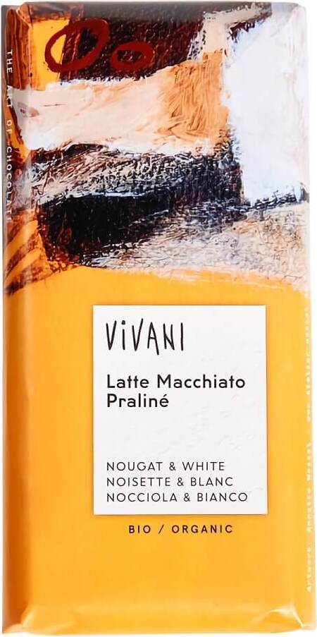VIVANI BIO Latte Macchiato Schokolade 100 g, cremige Schokolade mit Kaffee-Aromen, in einer offenen Tafel verpackt.