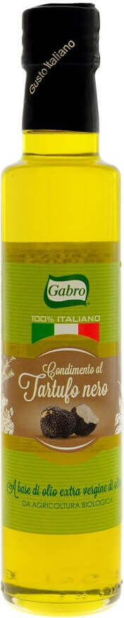 Bio-Olivenöl mit Trüffelextrakt von GABRO, 250 ml, flüssiges Öl in dunkler Flasche, ideal für Kochen und Verfeinern.