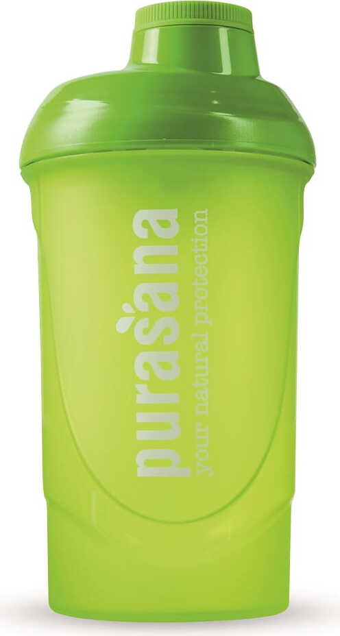 Grüner PURASANA Shaker mit 600 ml Fassungsvermögen, aus Kunststoff, für Getränke und Proteinshakes, auf weißem Hintergrund