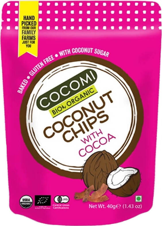 Kokoschips mit Kakao geröstet glutenfrei BIO 40 g - COCOMI