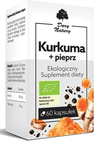 Kurkuma mit Pfeffer BIO 60 Kapseln (555 mg) - GESCHENKE DER NATUR