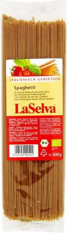 Vollkornspaghetti aus Hartweizen BIO 500 g LASELVA
