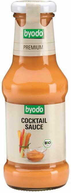 Glutenfreie Cocktailsauce BIO von BYODO in 250 ml Flasche, cremige Soße mit biologischen Zutaten, ideal zum Dippen und Verfeinern.