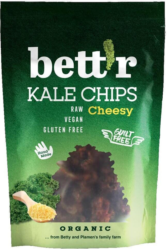 Veganer Grünkohl-Chips mit Käsegeschmack, glutenfrei, Bio, 30 g von BETTR, knusprige Gemüse-Snacks in Verpackung