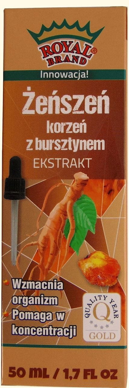 Bio Bernsteinextrakt mit Ginseng in Tropfen von ROYAL BRAND, 50 ml Flasche, enthält natürliche Inhaltsstoffe, ideal für Energie und Wohlbefinden