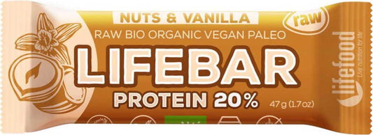 Roher BIO Nuss-Vanille-Proteinriegel von LIFEFOOD, 47 g, mit Nüssen und Vanillegeschmack, natürliche Proteinquelle
