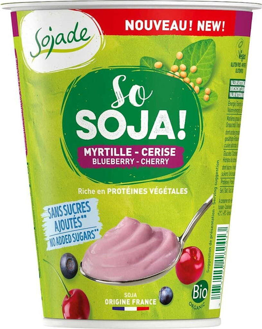 Bio Beeren-Kirsch-Sojaprodukt von SOJADE, 400 g, cremige Sojaprodukt mit Beeren und Kirschen, ideal für Desserts und Snacks
