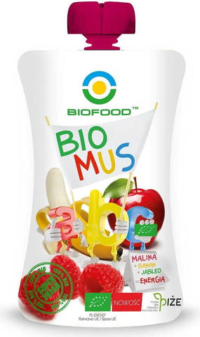 Himbeer-, Bananen- und Apfelmousse BIO 90 g - BIO FOOD