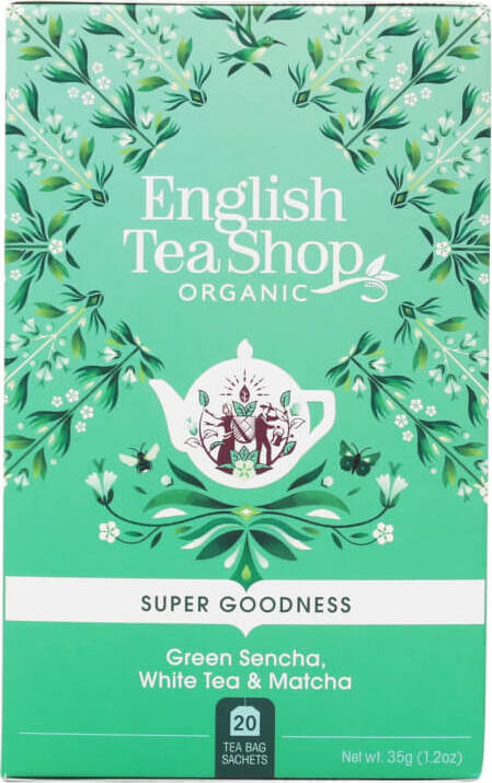 Grüner Tee mit Weißem Sencha und Matcha, BIO, 20x1,75 g, in Packungen, von ENGLISH TEA SHOP, frisch und aromatisch