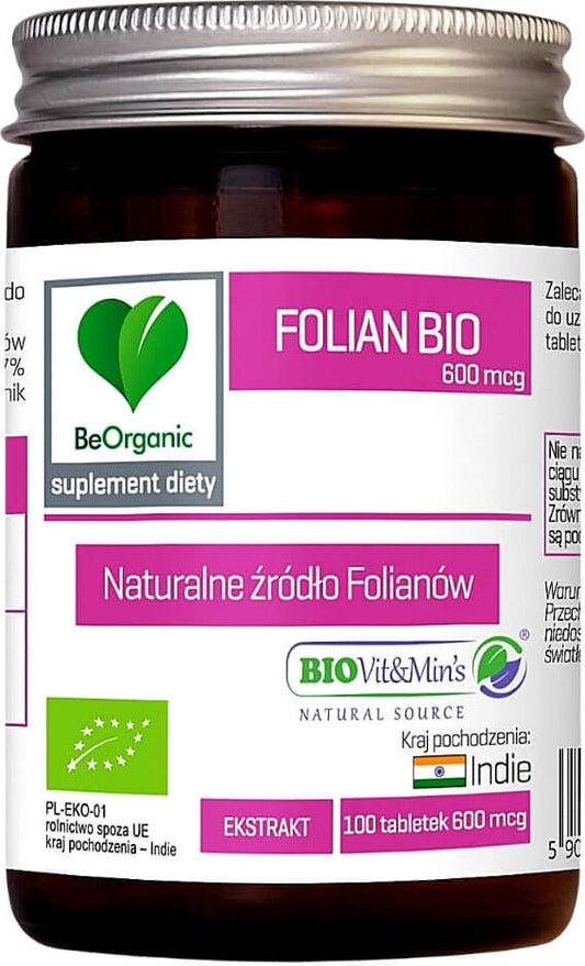 Bio Folatextrakt Tabletten von BE ORGANIC, 100 Stück, mit 600 mcg Natürlicher Folsäure, natürliche Nahrungsergänzung