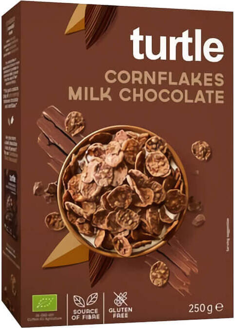 Glutenfreie Bio-Körnchen mit Milchschokolade von Turtle, 250 g, in einer Schüssel.