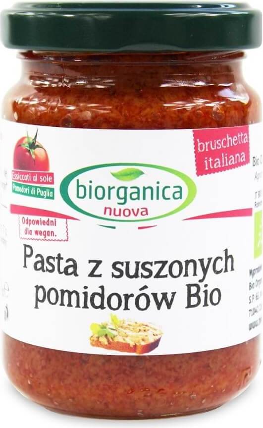 Getrocknete Tomatenpaste BIO von BIO ORGANICA ITALIA, 140 g, in einer transparenten Packung sichtbar.