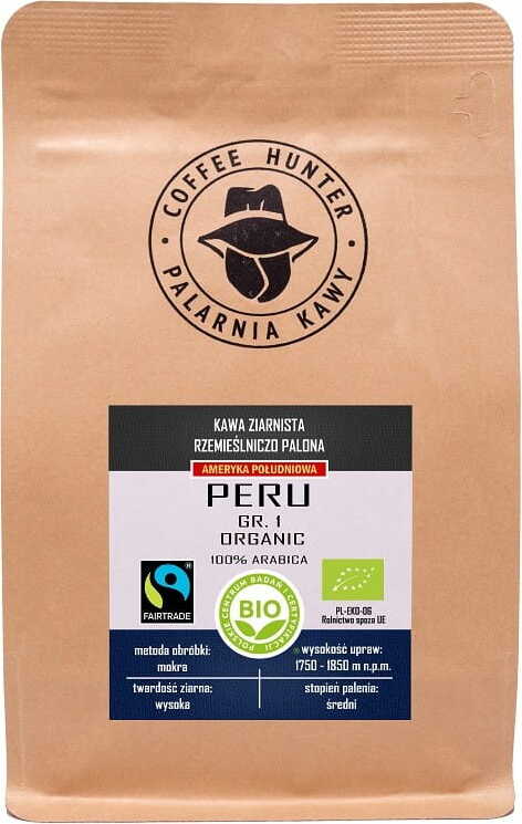 Arabica-Kaffeebohnen von COFFEE HUNTER, 100% Peru fair gehandelt, Bio, 250 g, frische Kaffeebohnen in einer Verpackung