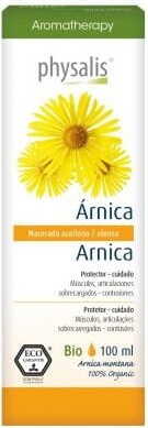 Arnika Bergöl von PHYSALIS in 100 ml Flasche, natürliches Bio-Arnikaöl mit goldener Flüssigkeit und pflanzlichem Duft.