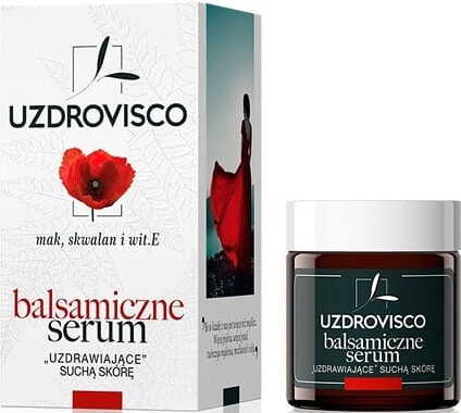 Gesichtsserum für trockene Haut mit Mohn, Squalan und Vitamin E in 25 ml, UZDROVISCO, flüssige Hautpflege.