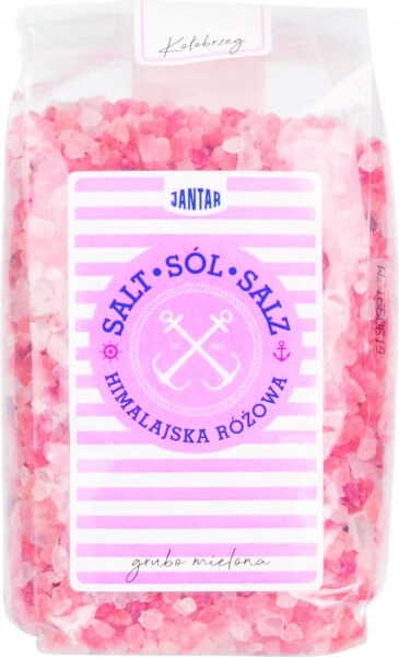 Himalaya rosa grob gemahlenes Salz von JANTAR in 600 g Verpackung, sichtbar in einer offenen Salzschale.
