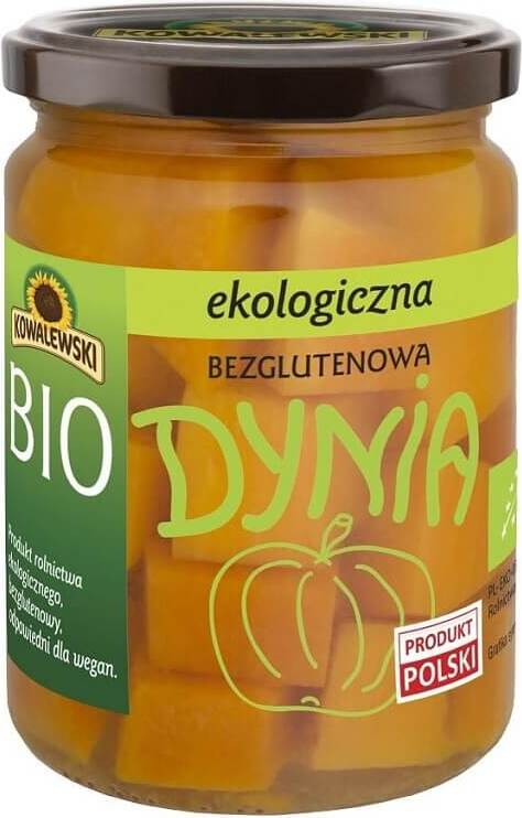Marinierter Bio-Kürbis ohne Gluten von KOWALEWSKI, 500 g, frisch und appetitlich auf einem Teller präsentiert.