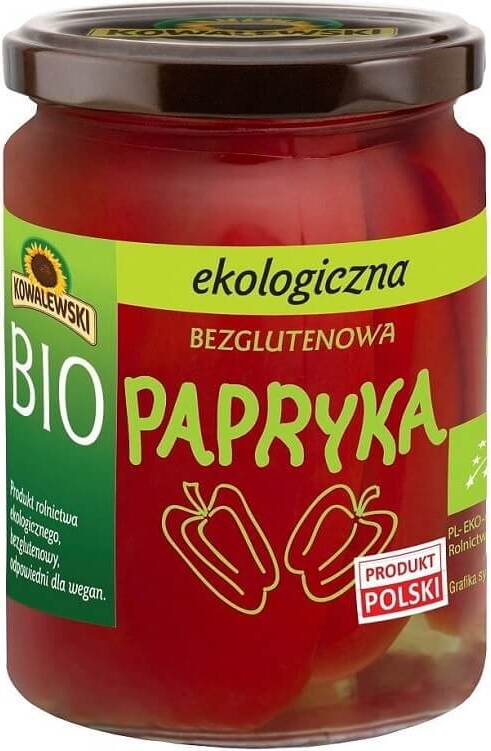 Glutenfreier, biologischer eingelegter Pfeffer von KOWALEWSKI in 480 g Packung, sichtbar in Glas mit Pfefferkörnern